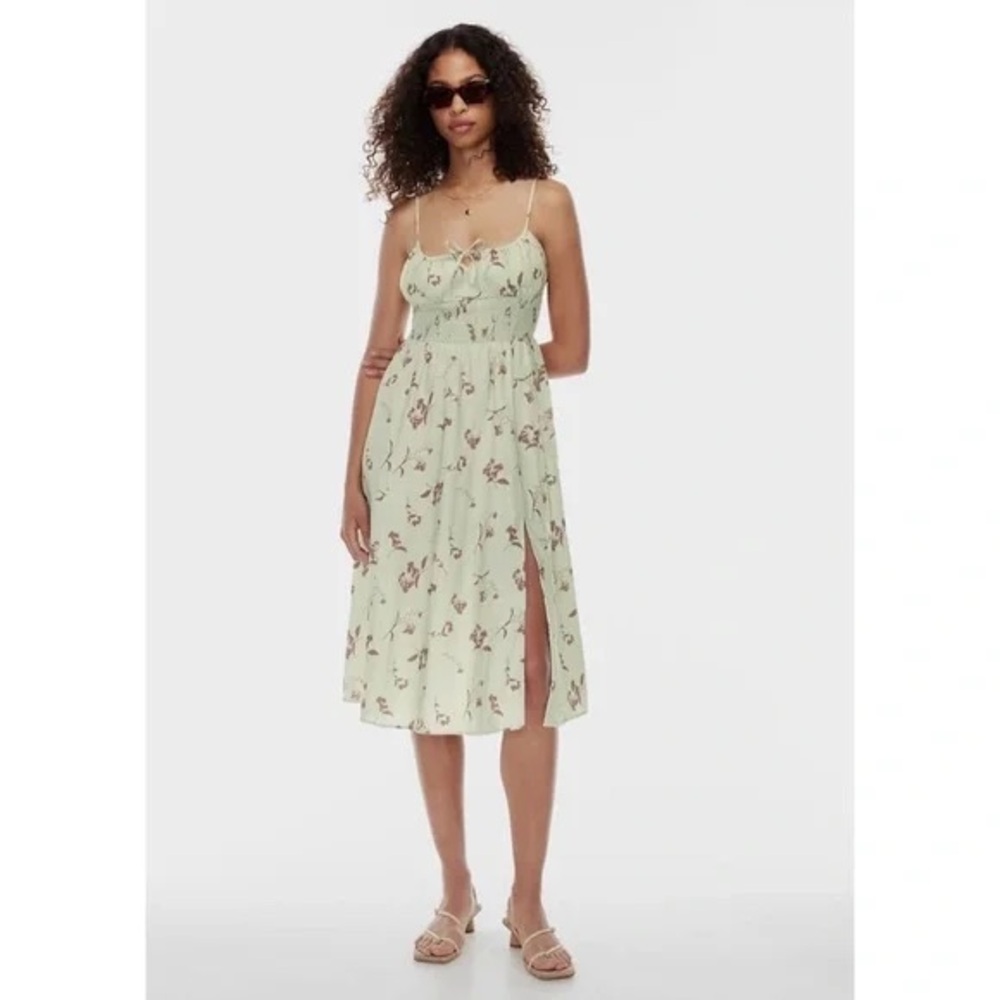 Aritzia Light Green Floral Midi Dress
